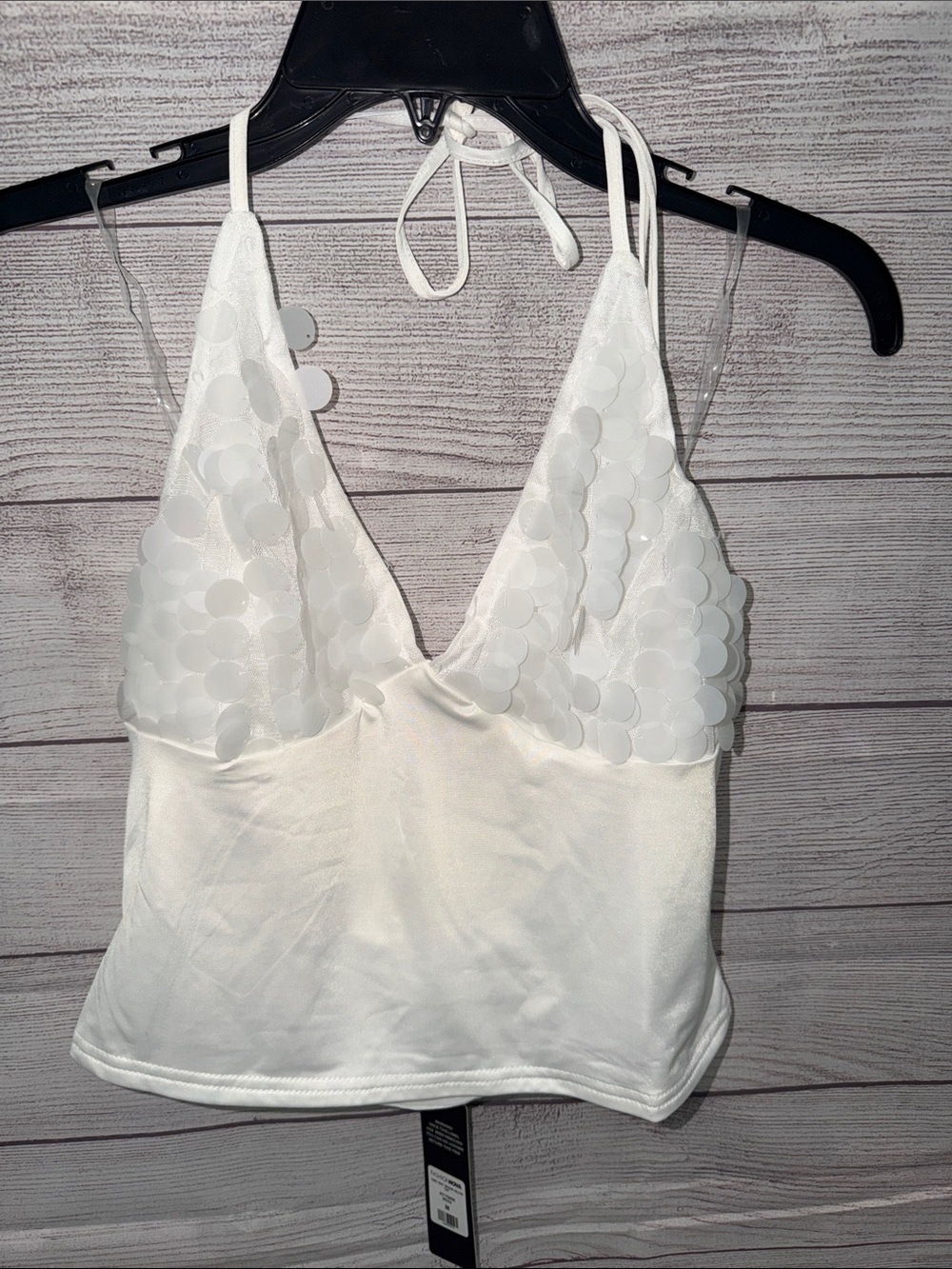Fashion Nova White Sequin Halter Camisole